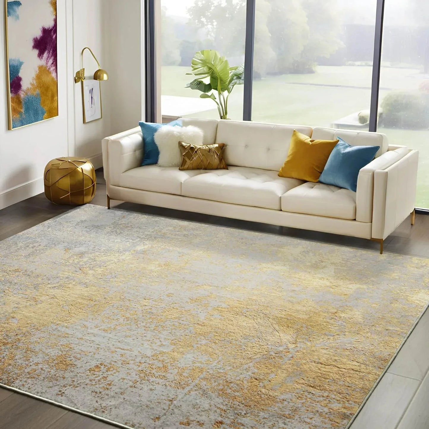 Modern Faux Cashmere Printed Area Rug, Washable