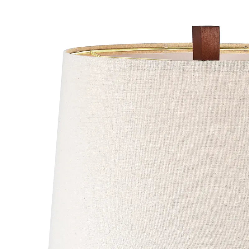 Small Wood Table Lamp With Beige Linen Shade