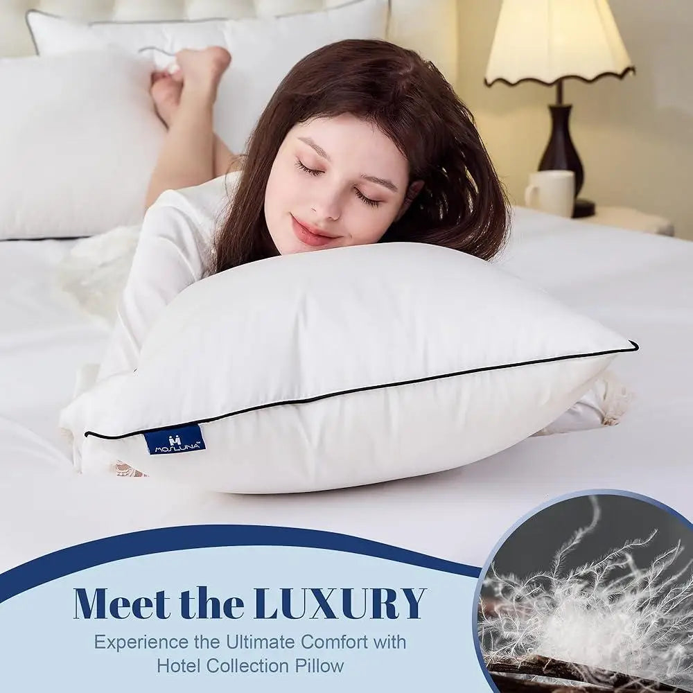 Luxury Goose Feather Down Pillows King Size Set of 2 Luxury Hotel Collection Airyfil Filling Comfort Support Sleeping Pillow