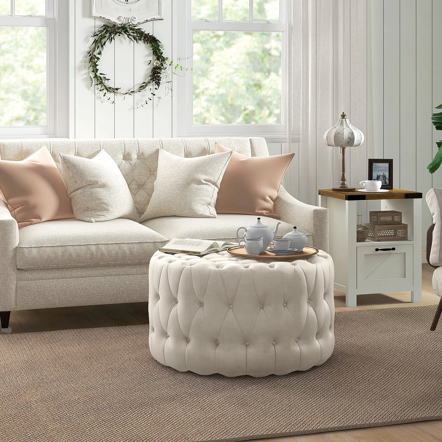 Button Tufted Ottoman
