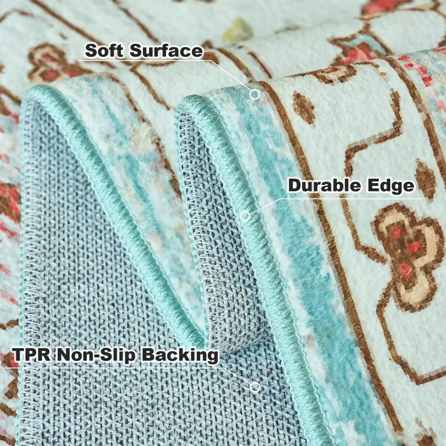 Vintage Area Rug with Non-Slip Backing, Washable