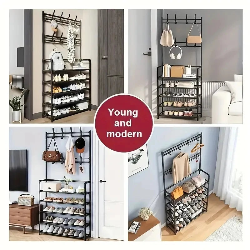 Freestanding Storage Shelves with Hooks