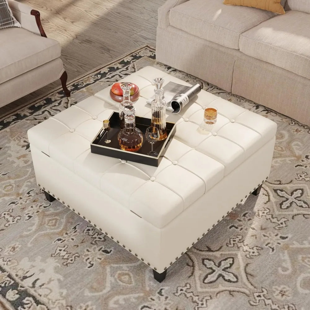 Tufted Square Ottoman Coffee Table with Storage