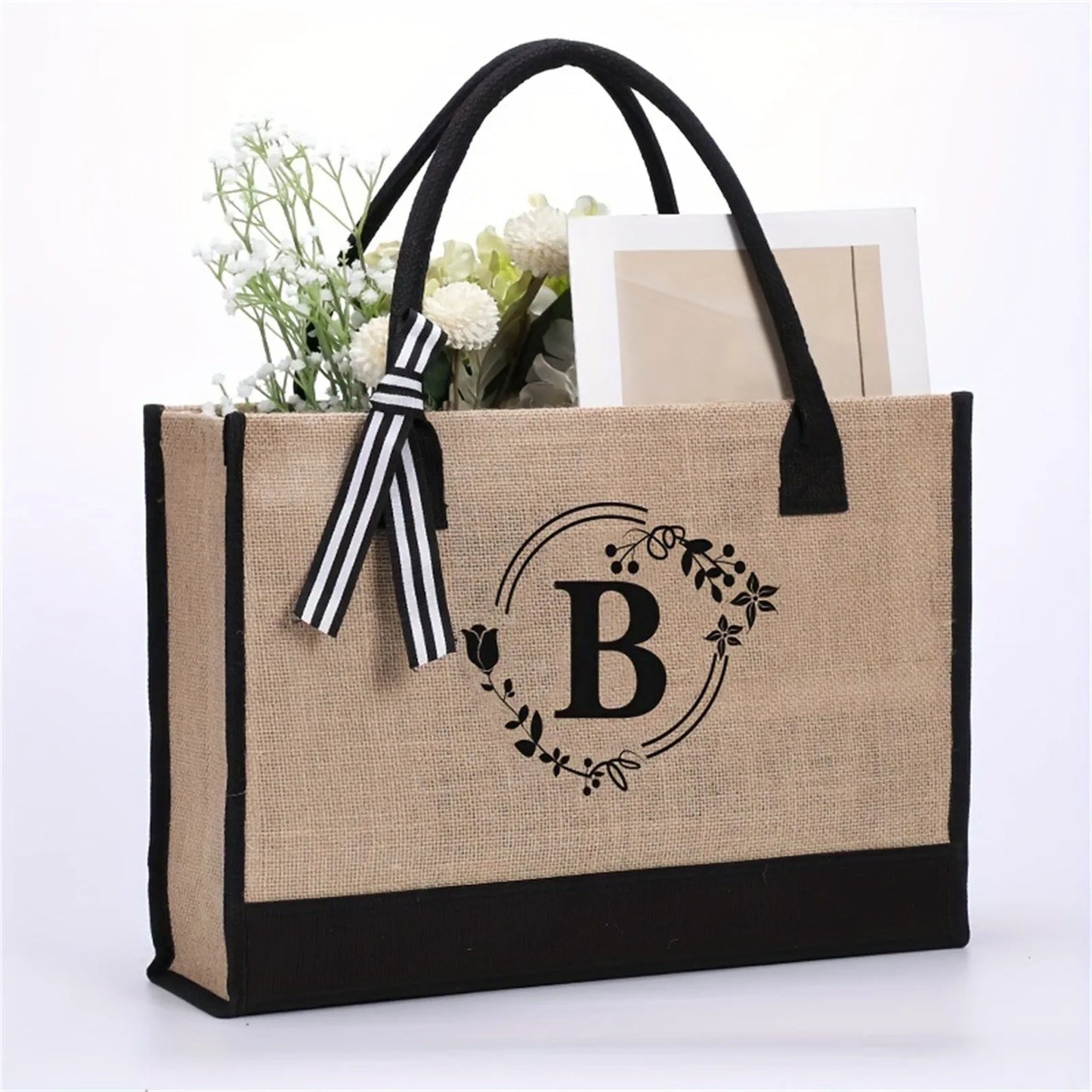 Jute/Canvas Initial Women's Shoulder Travel Bag