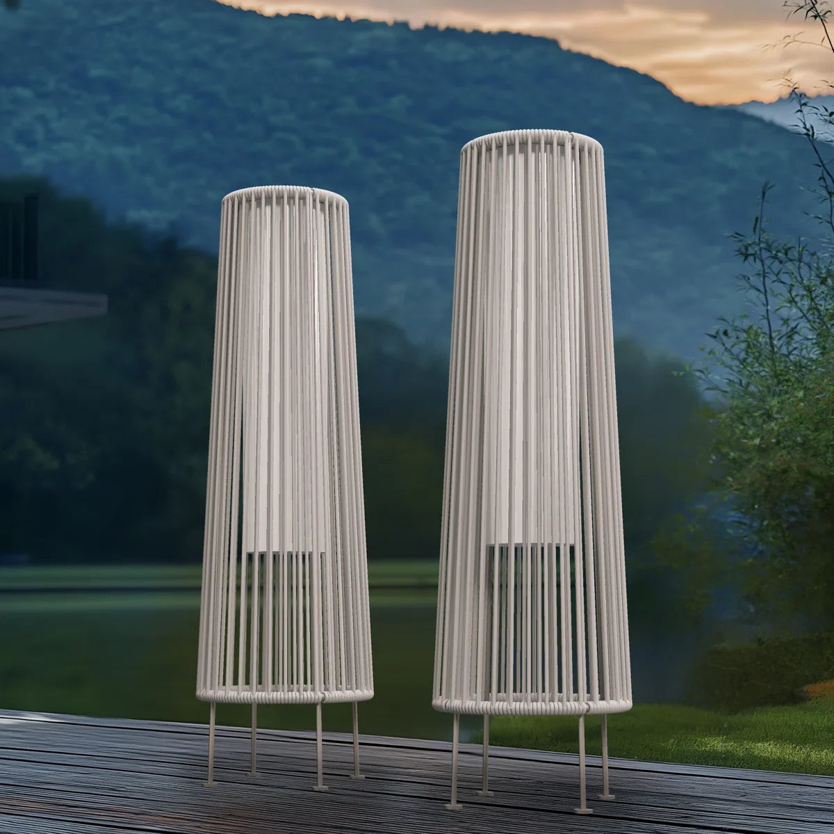 2-Piece Wicker Solar Patio Lamp