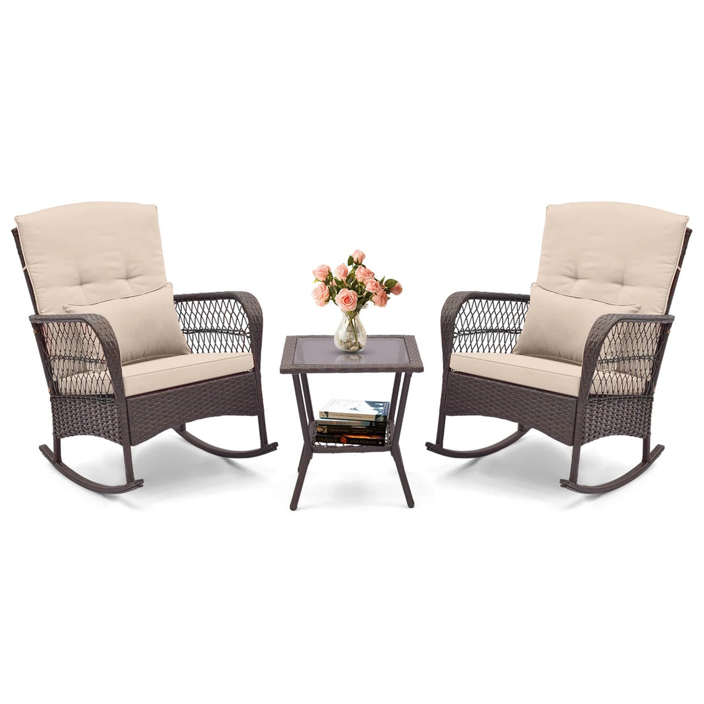 Patio Rocker Set with Double-Layer Table