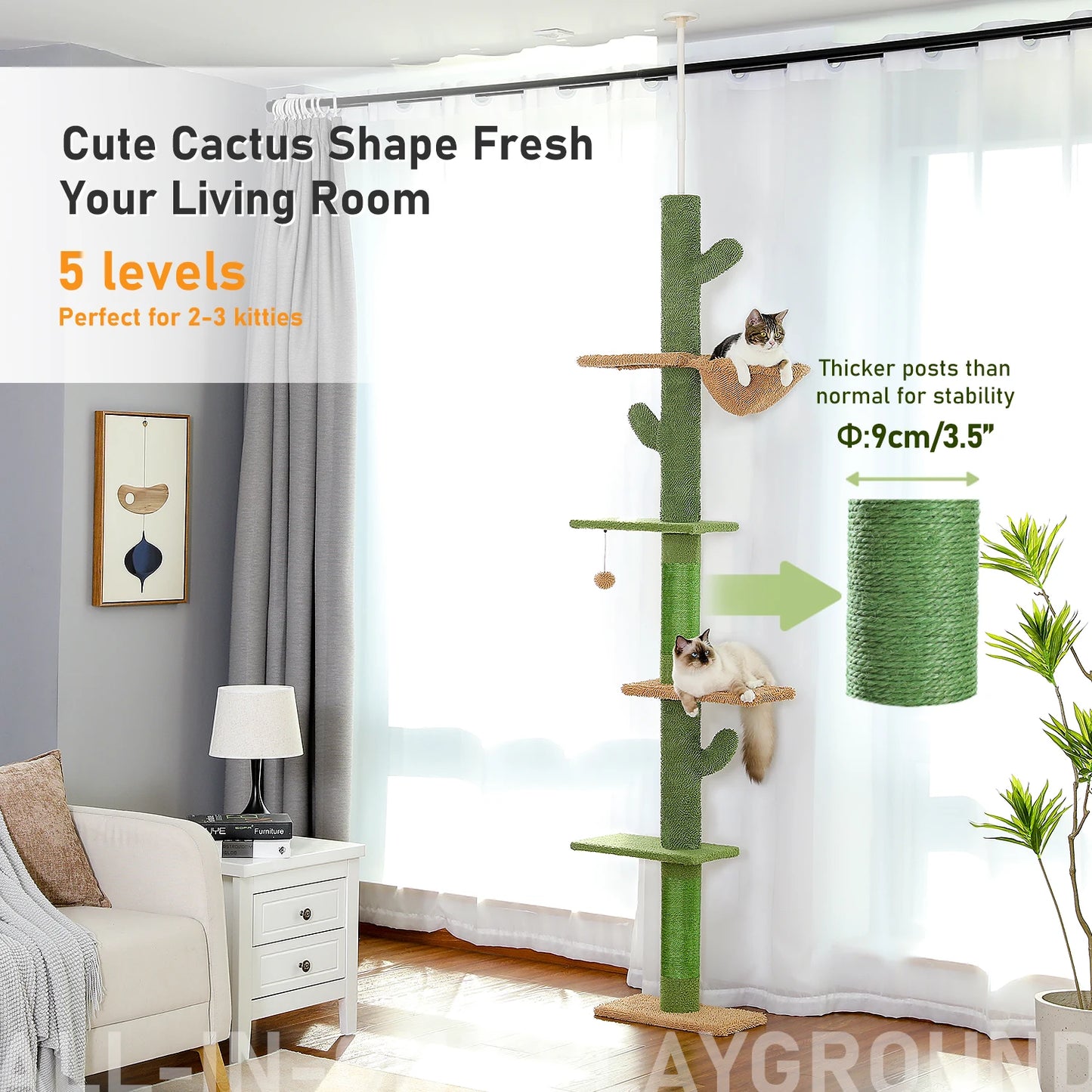 5-Tier Floor to Ceiling Cat Tower, Cactus