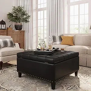 Tufted Square Ottoman Coffee Table with Storage