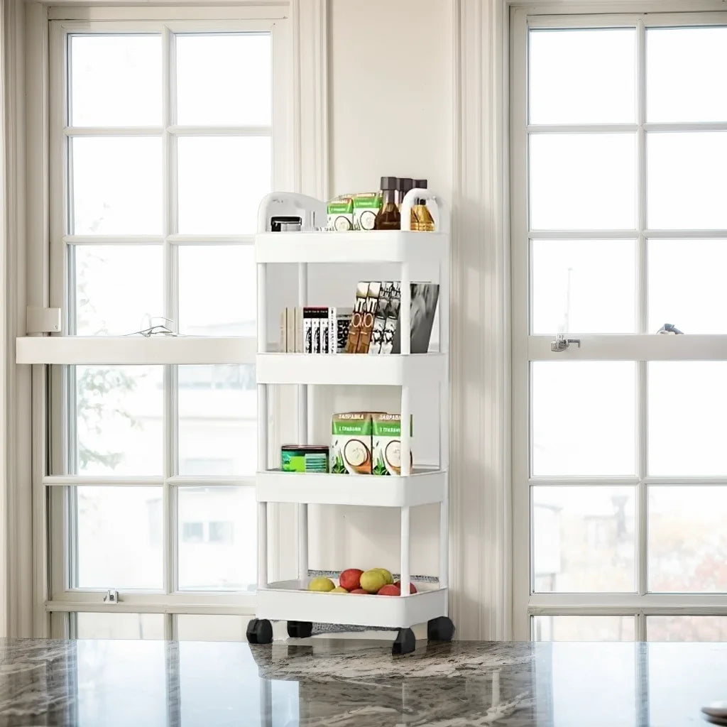 Tiered Rolling Storage Cart, Plastic Organizer Trolley