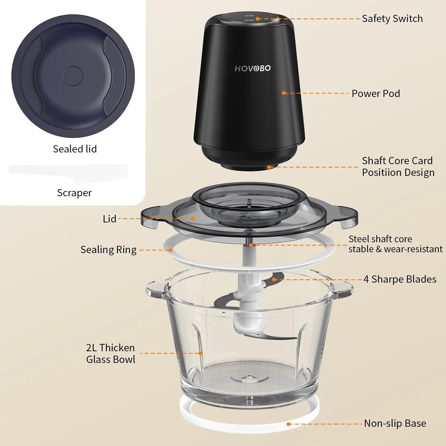 500W Two Speed Food Processor, Chopping/Grinding