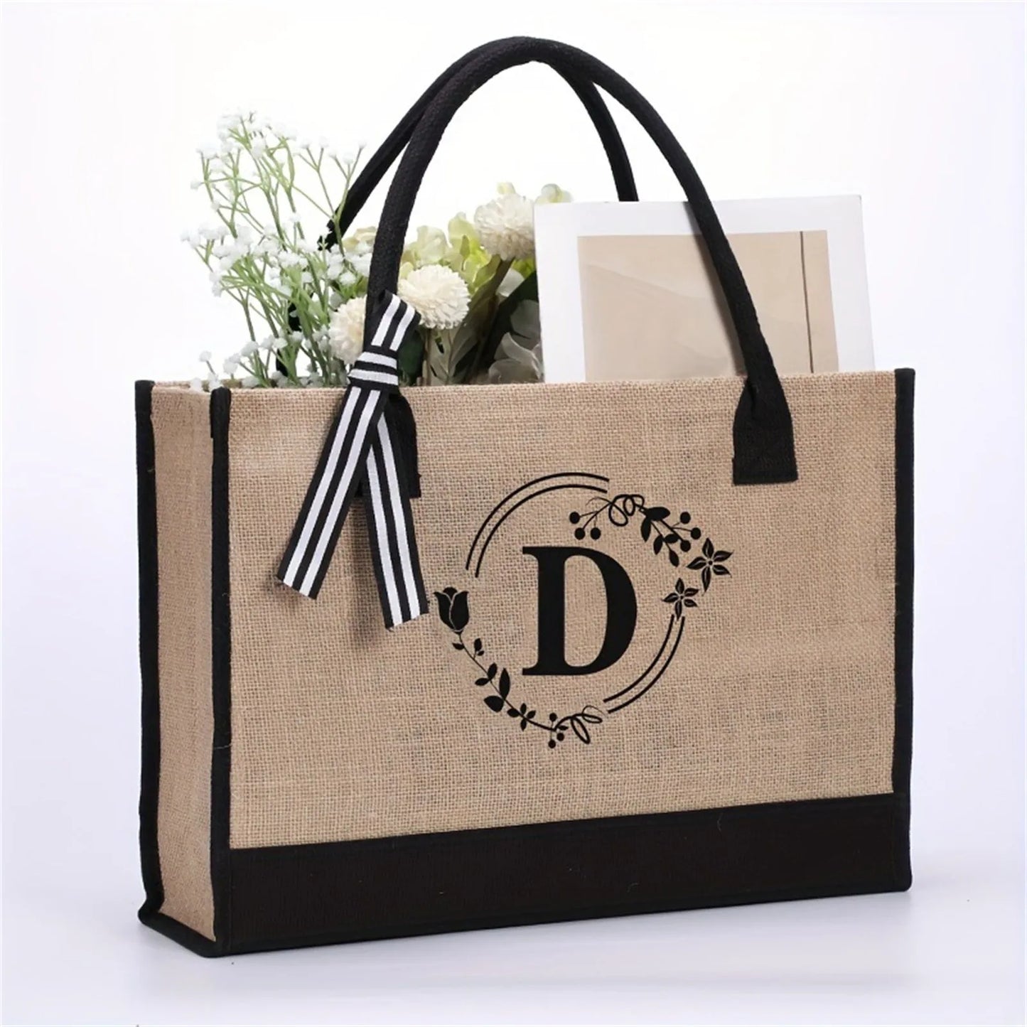 Jute/Canvas Initial Women's Shoulder Travel Bag