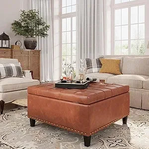 Tufted Square Ottoman Coffee Table with Storage