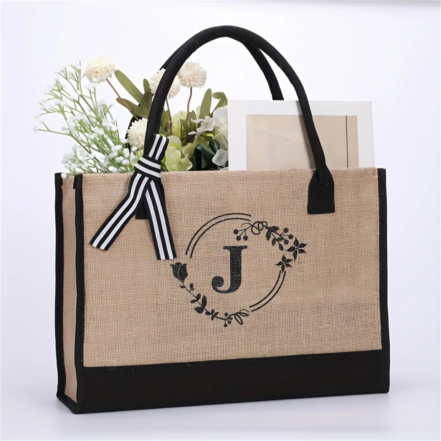 Jute/Canvas Initial Women's Shoulder Travel Bag