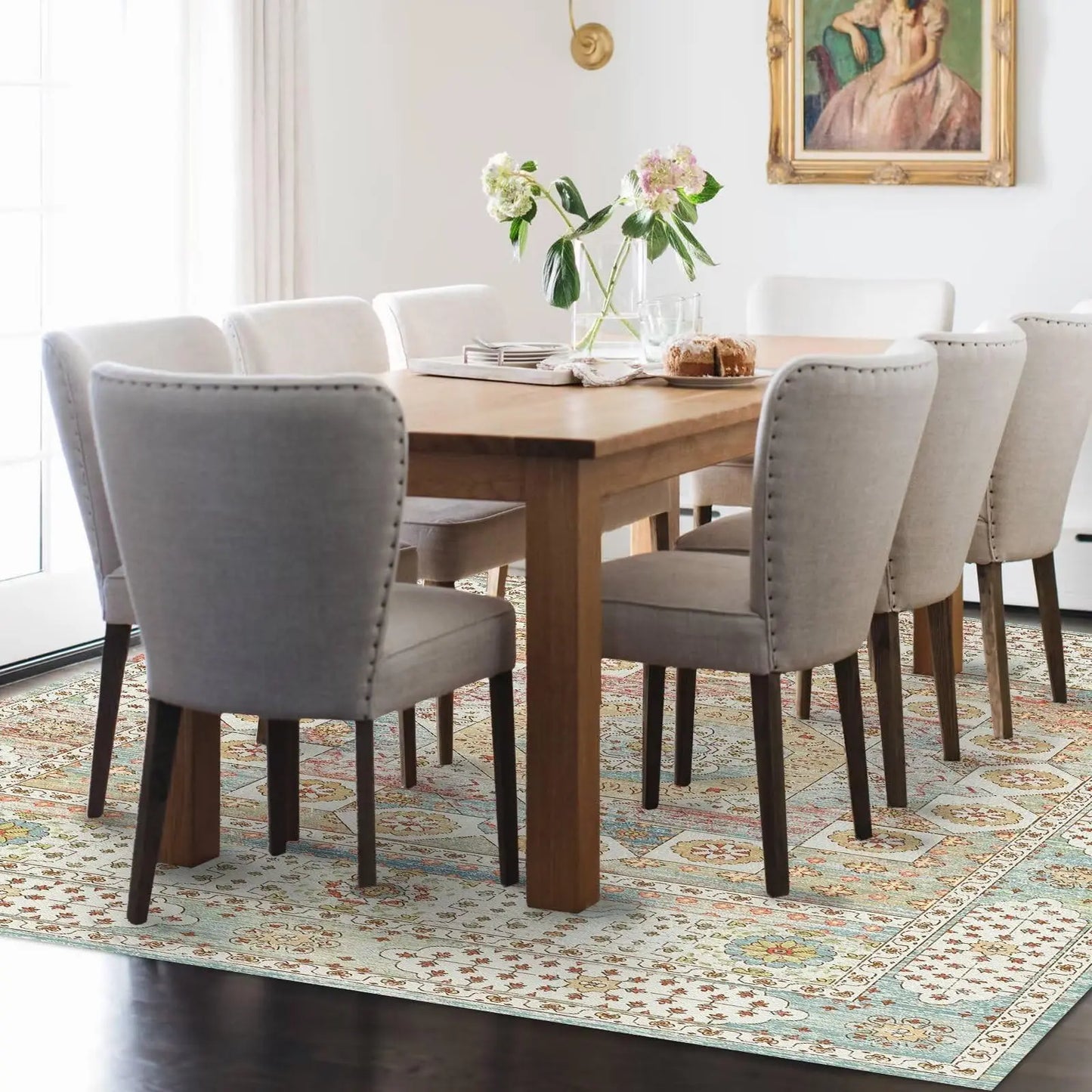 Vintage Area Rug with Non-Slip Backing, Washable