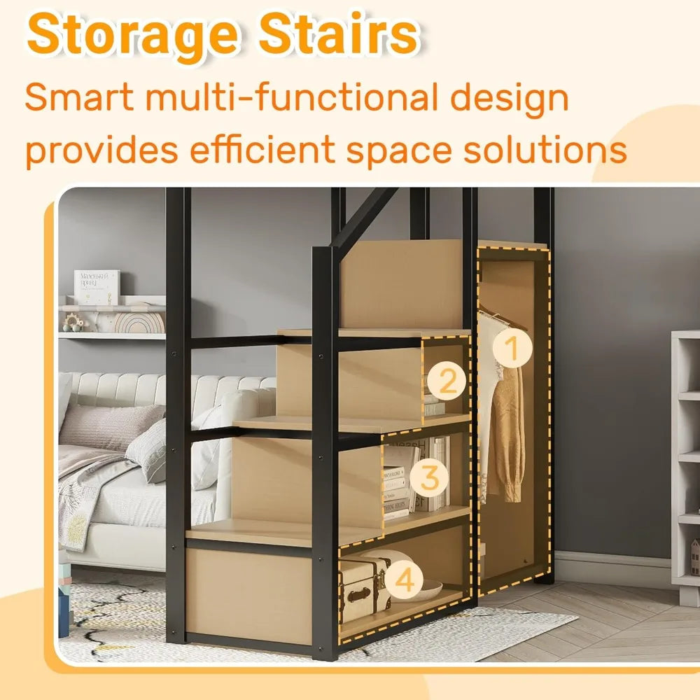 Full Size Loft Bed with Stairs and Storage