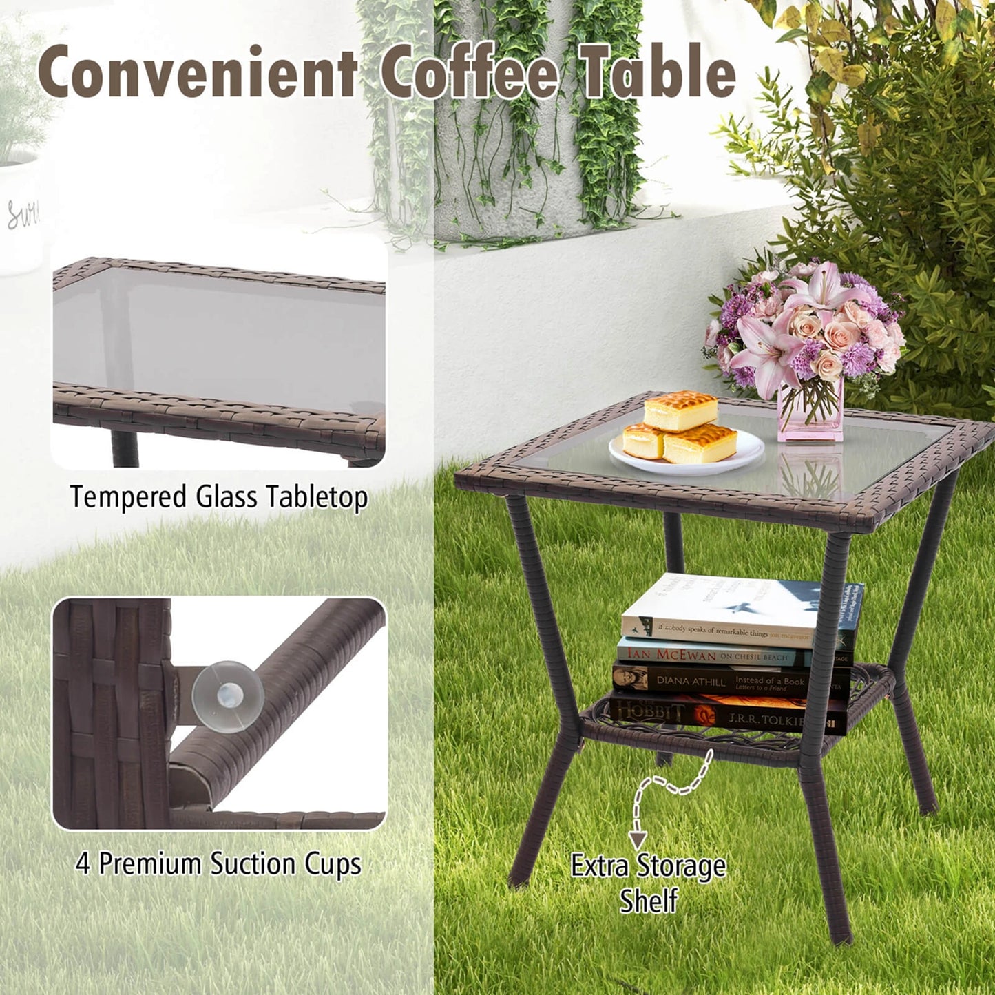 Patio Rocker Set with Double-Layer Table