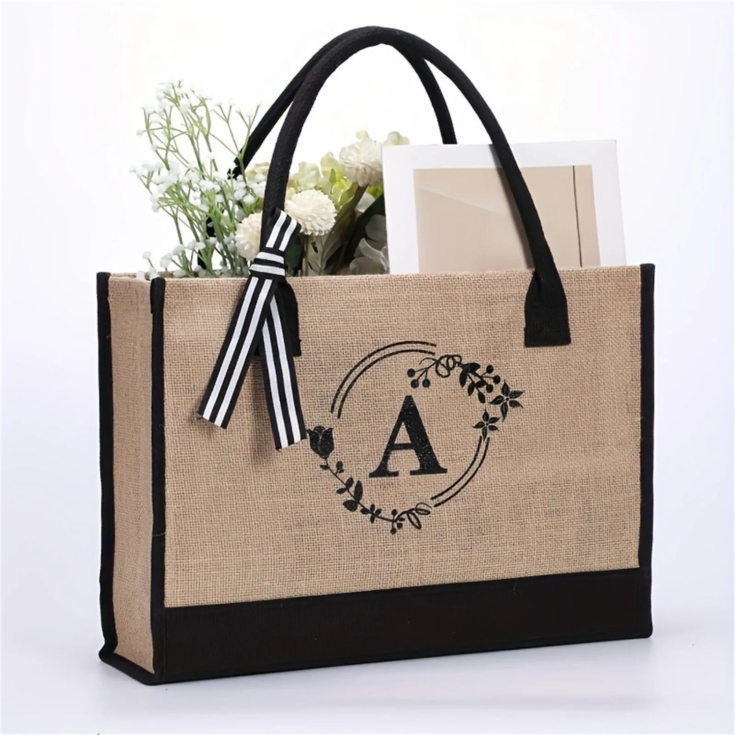 Jute/Canvas Initial Women's Shoulder Travel Bag