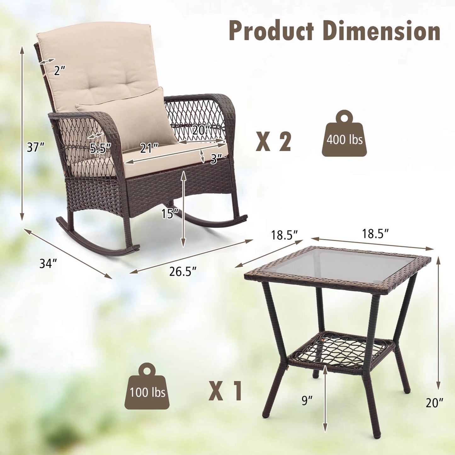 Patio Rocker Set with Double-Layer Table