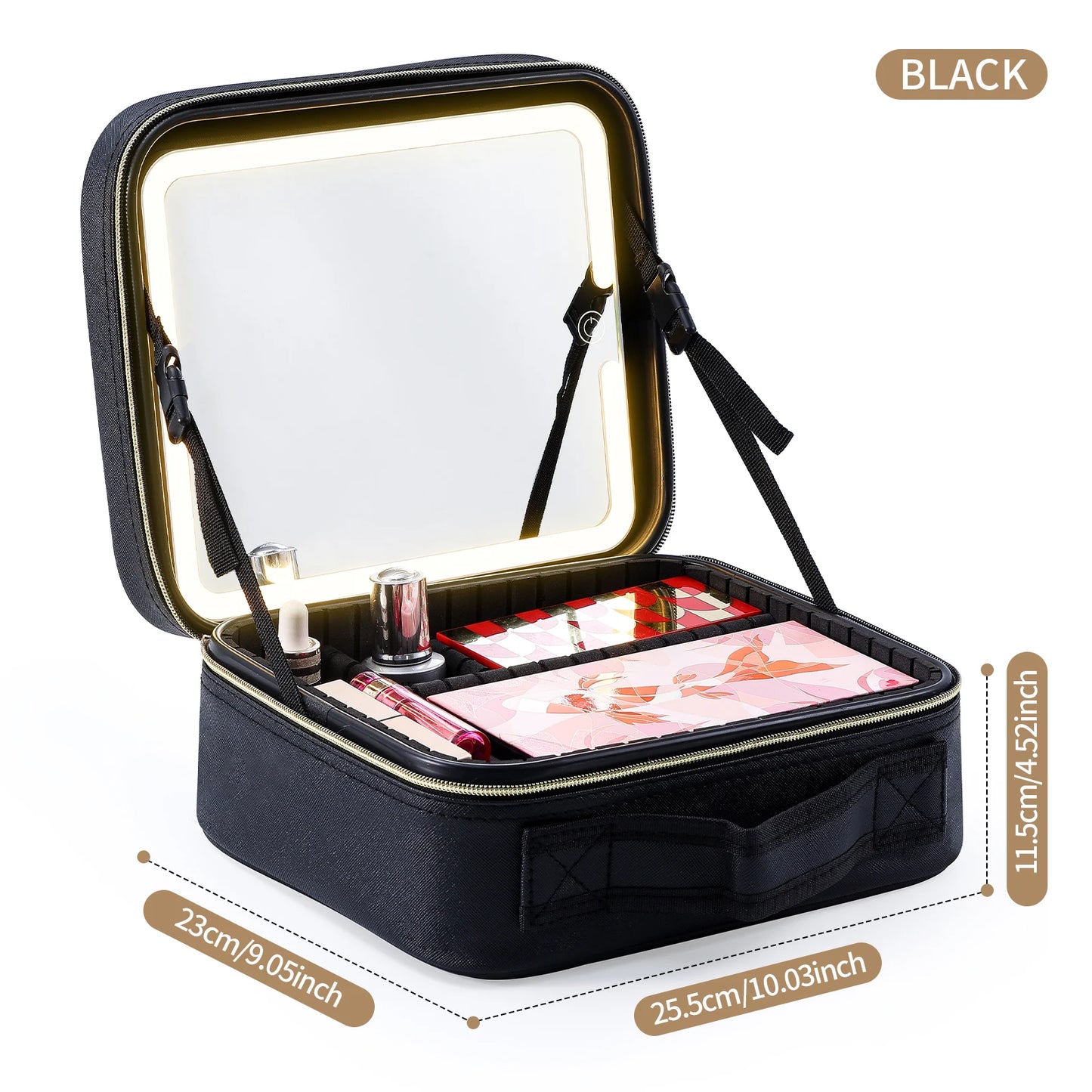 Travel Cosmetic Bag with Lighted Mirror