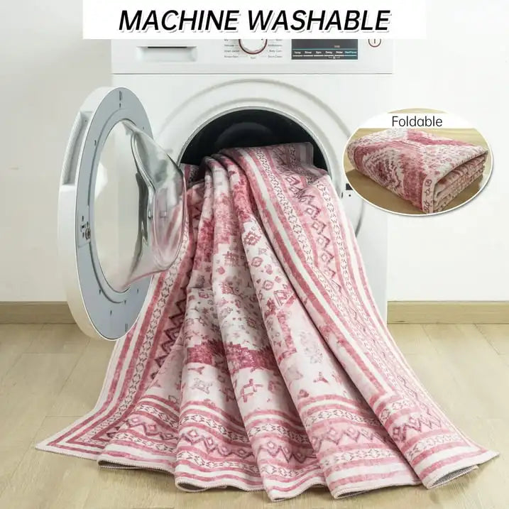 Soft Accent Vintage Print Area Rug, Washable