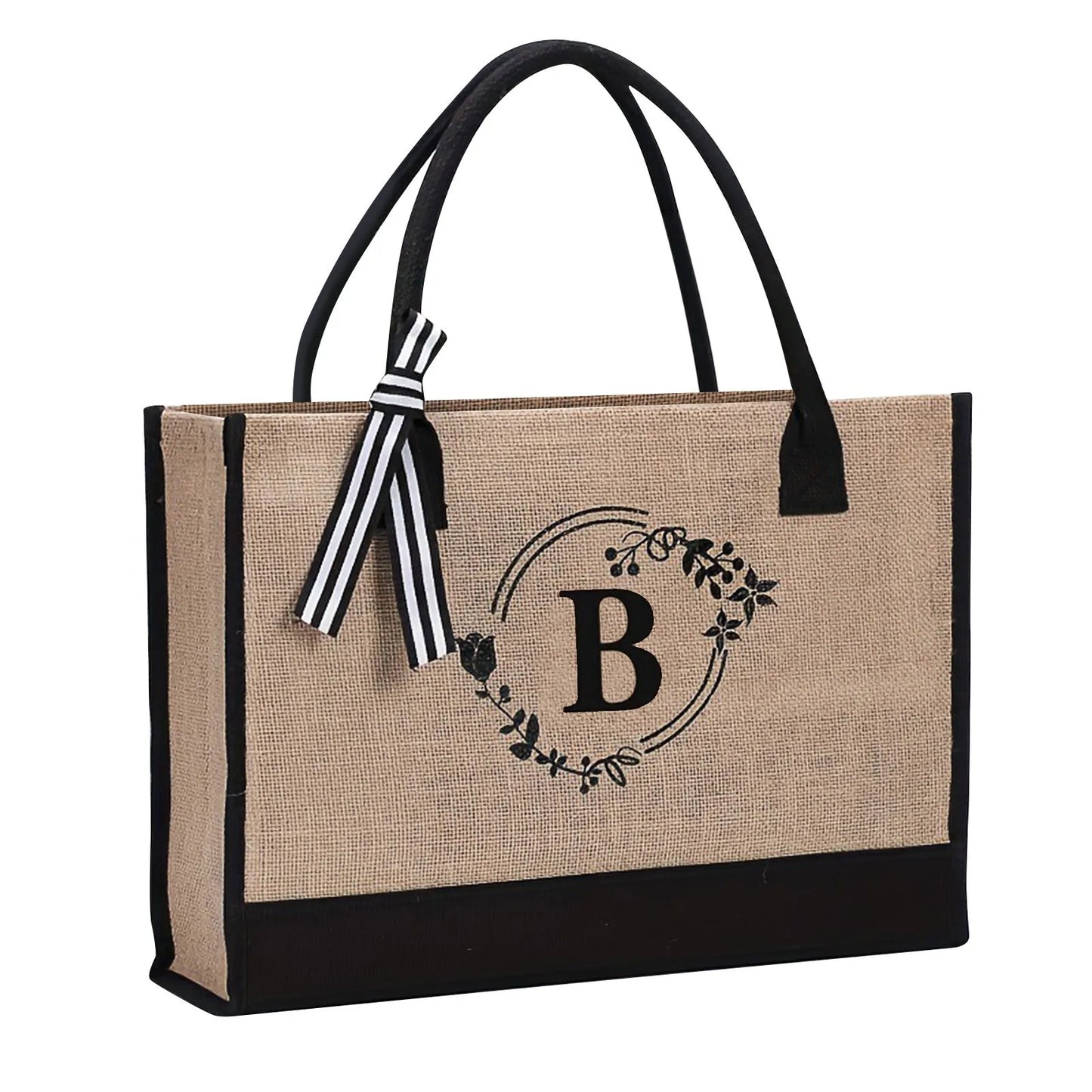 Jute/Canvas Initial Women's Shoulder Travel Bag