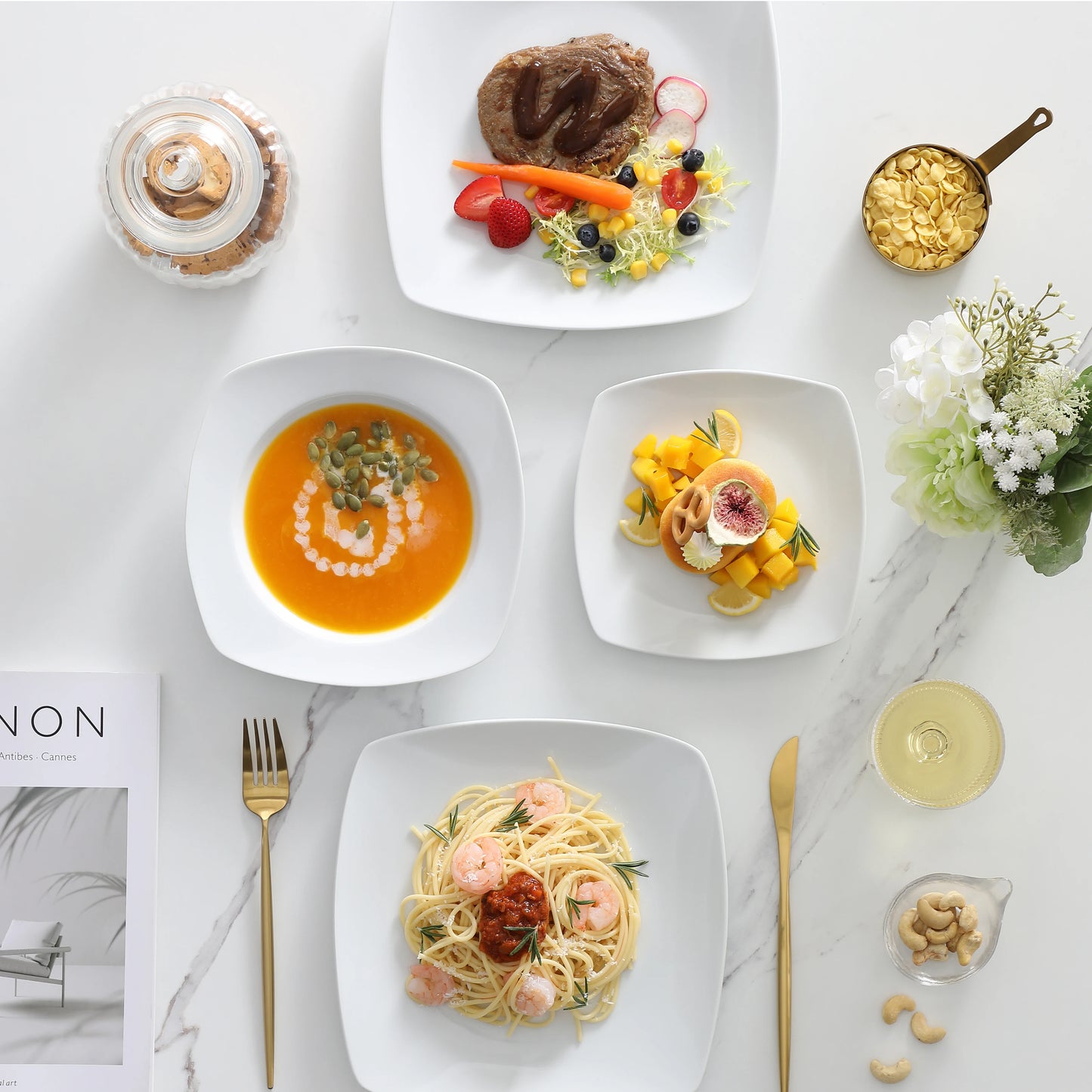 White Porcelain Dinner Set, Serves 12