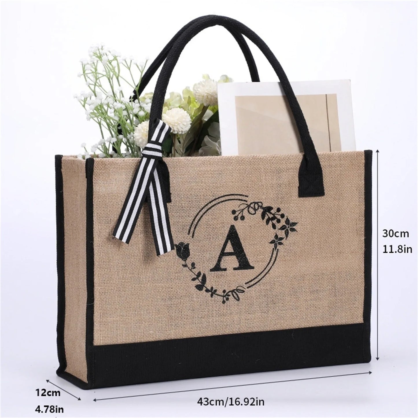 Jute/Canvas Initial Women's Shoulder Travel Bag