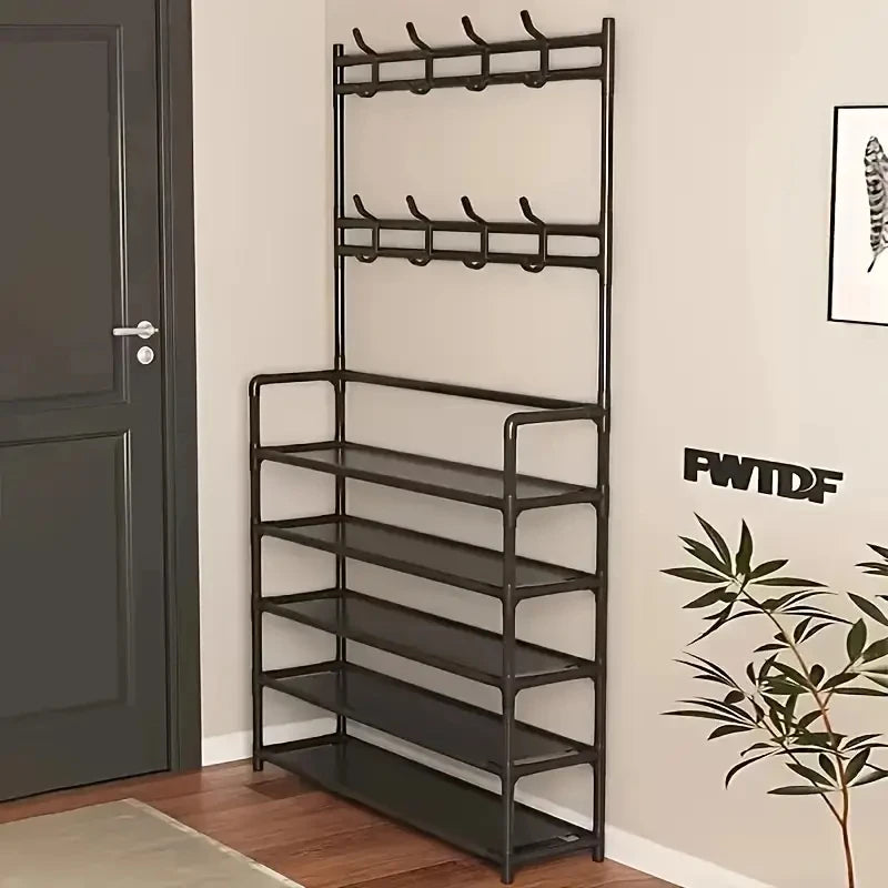 Freestanding Storage Shelves with Hooks
