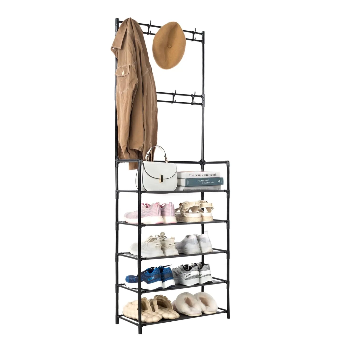 Freestanding Storage Shelves with Hooks