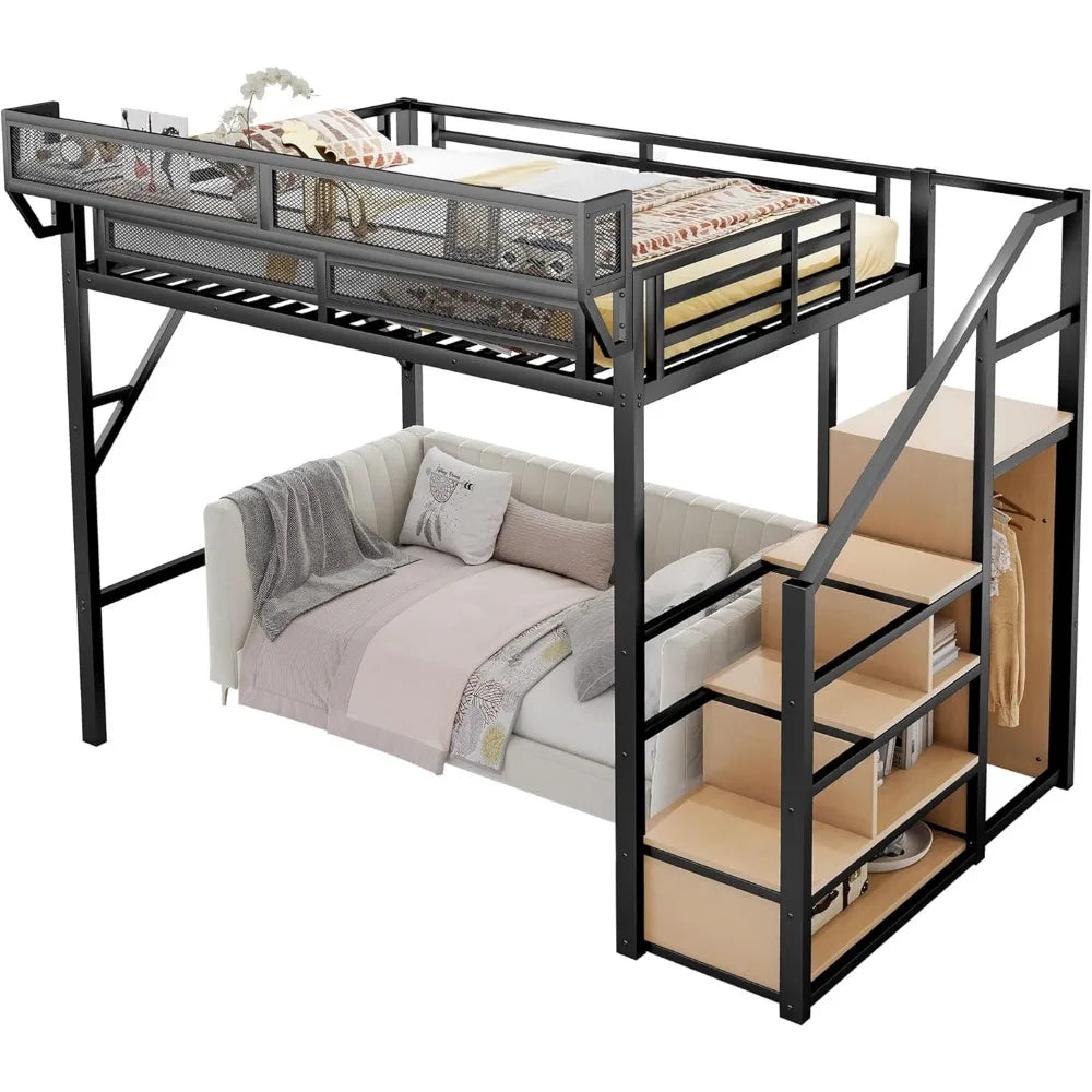 Full Size Loft Bed with Stairs and Storage