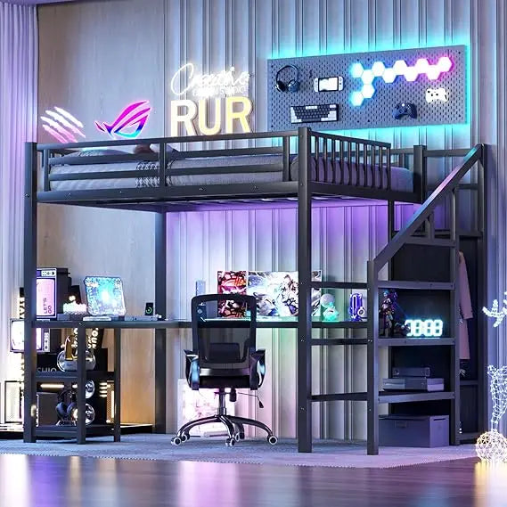 Full Size Loft Bed with Stairs and Storage