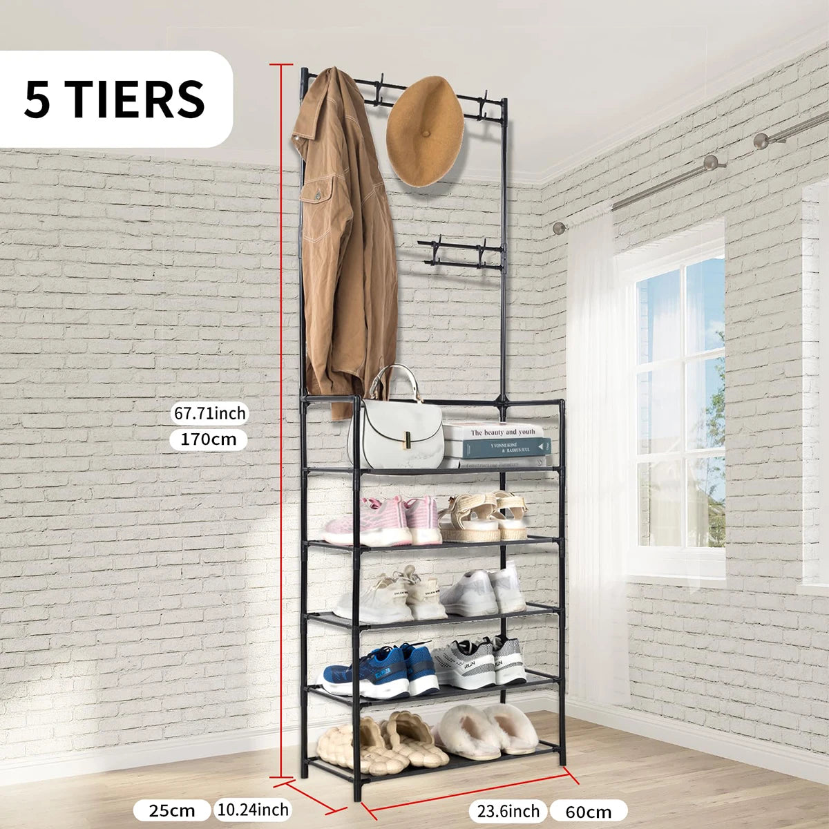 Freestanding Storage Shelves with Hooks