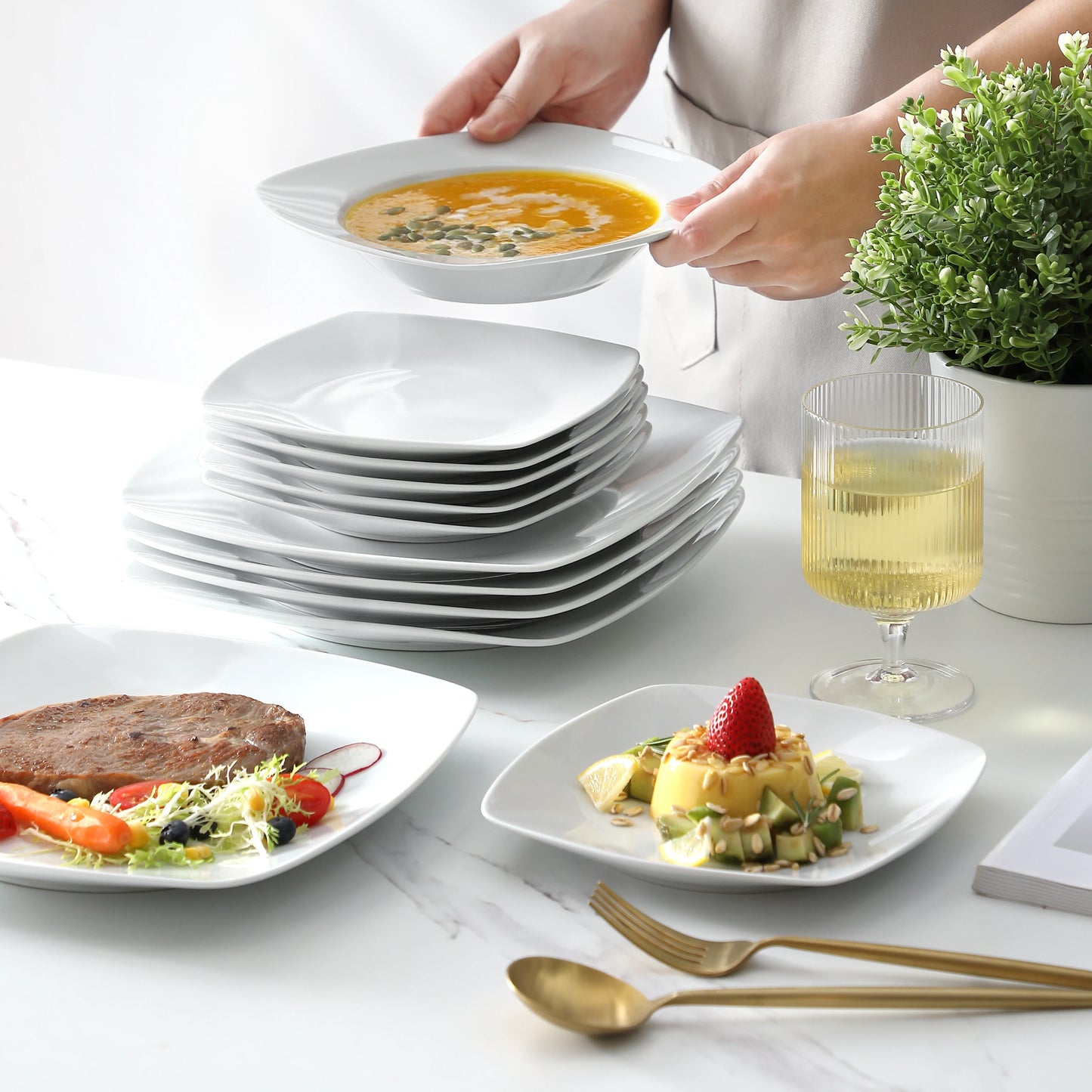 White Porcelain Dinner Set, Serves 12