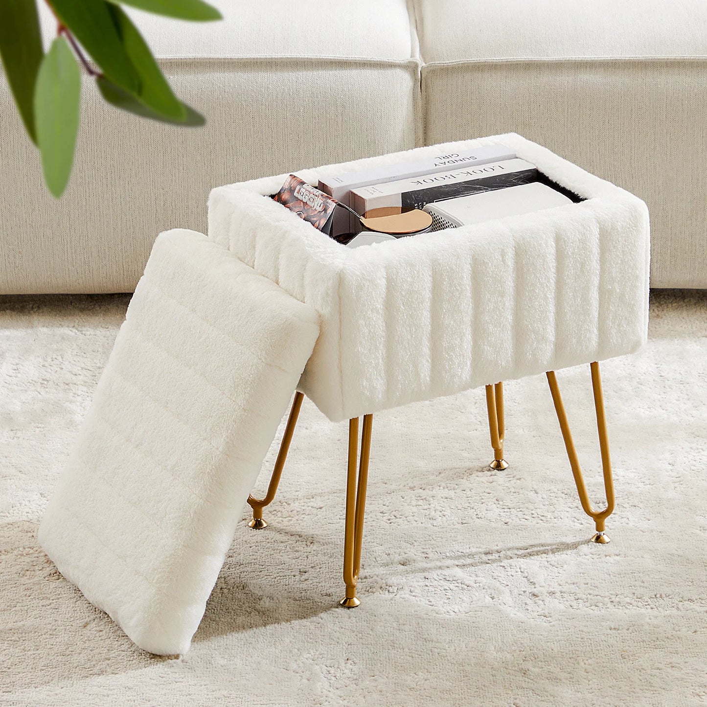 Faux Fur Hidden Storage Stool