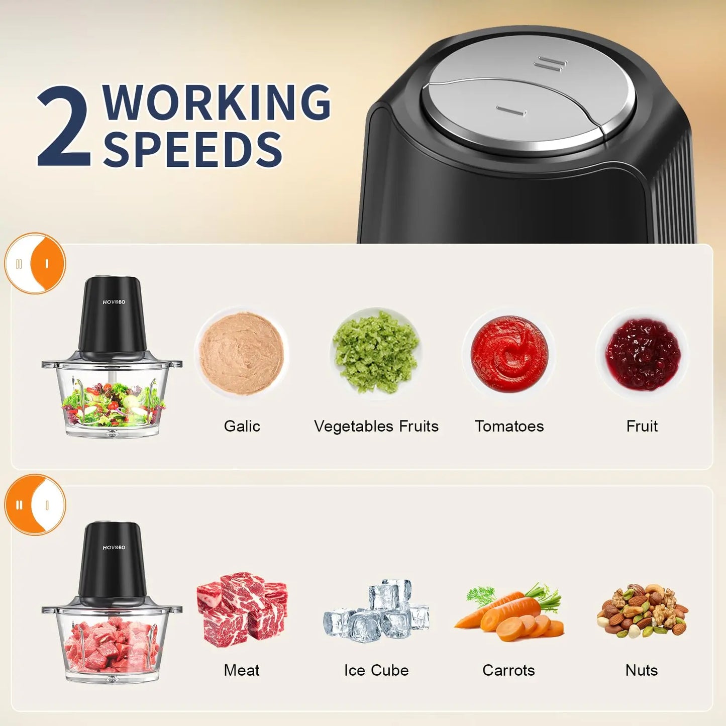 500W Two Speed Food Processor, Chopping/Grinding