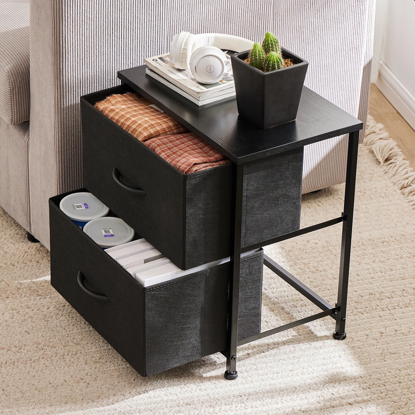 Nightstand with 2 fabric drawers