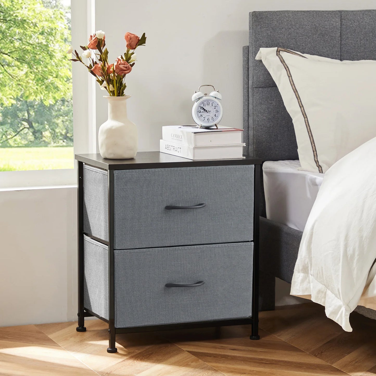Nightstand with 2 fabric drawers