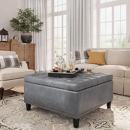 Tufted Square Ottoman Coffee Table with Storage