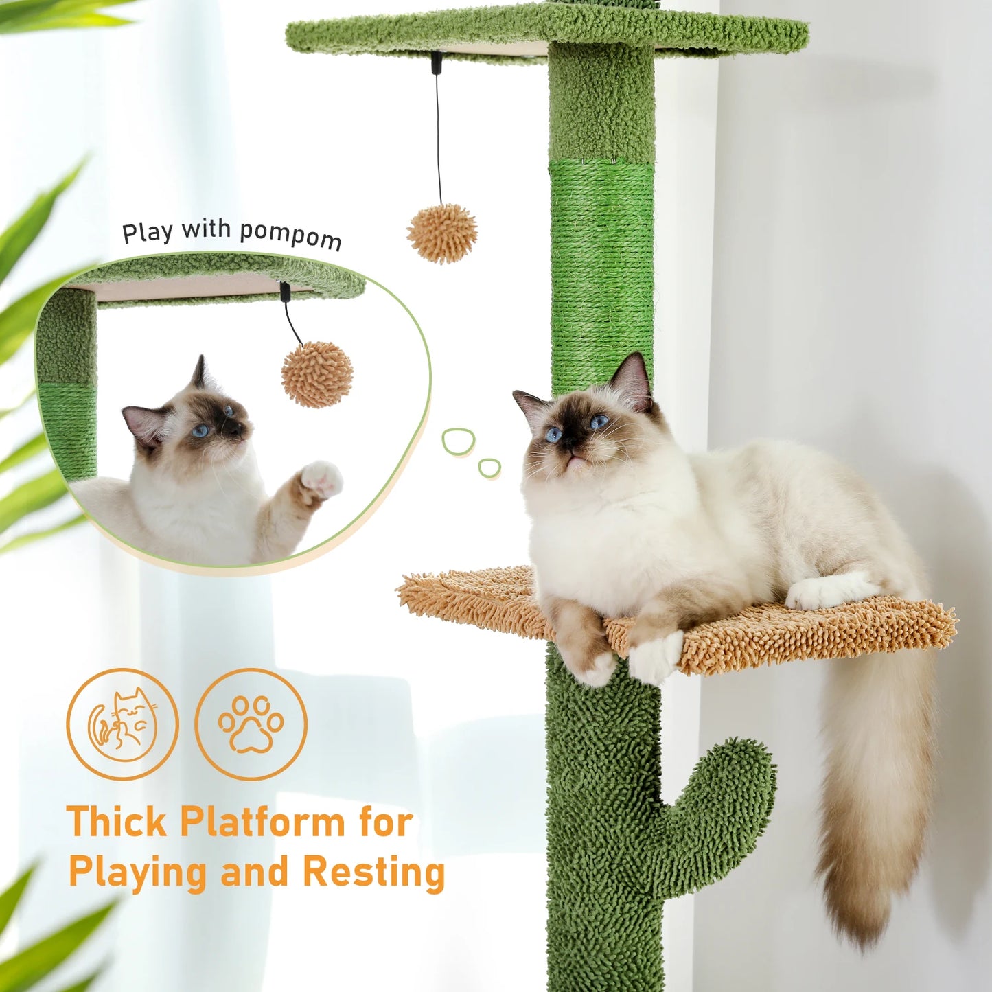 5-Tier Floor to Ceiling Cat Tower, Cactus