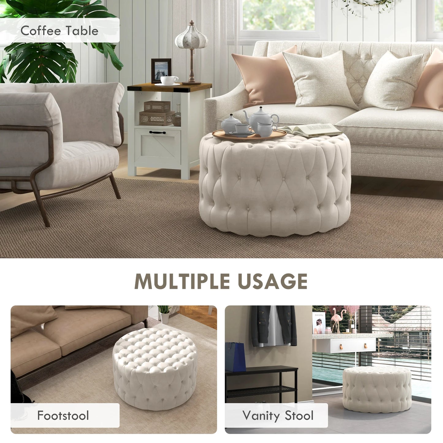 Button Tufted Ottoman