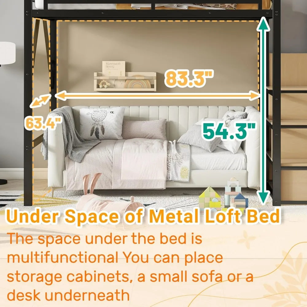 Full Size Loft Bed with Stairs and Storage