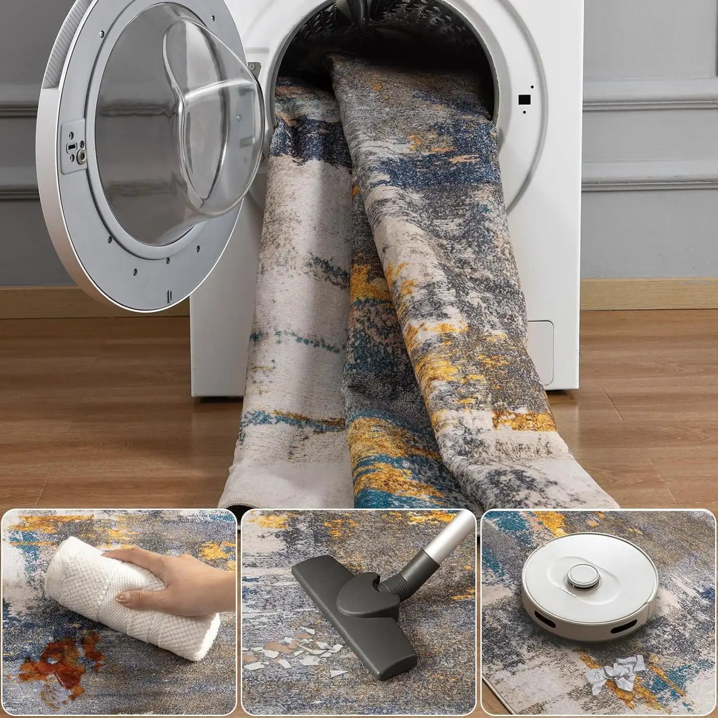 Vintage Print Area Rug, Non-Slip/Washable