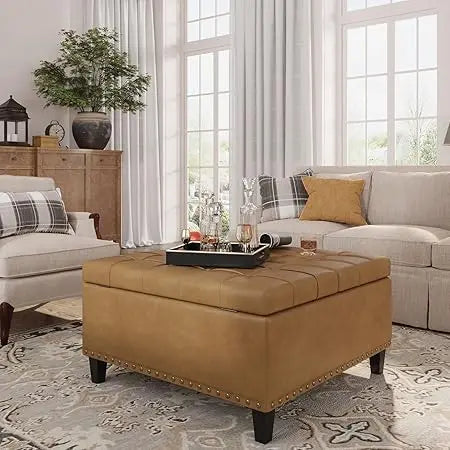 Tufted Square Ottoman Coffee Table with Storage