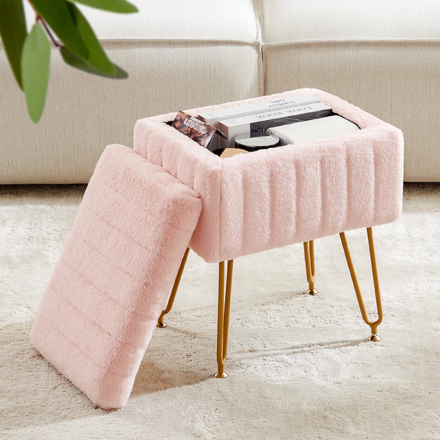 Faux Fur Hidden Storage Stool