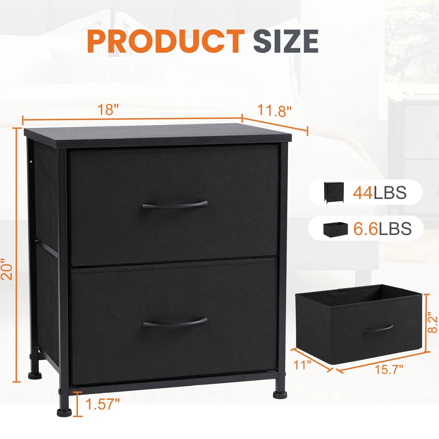 Nightstand with 2 fabric drawers