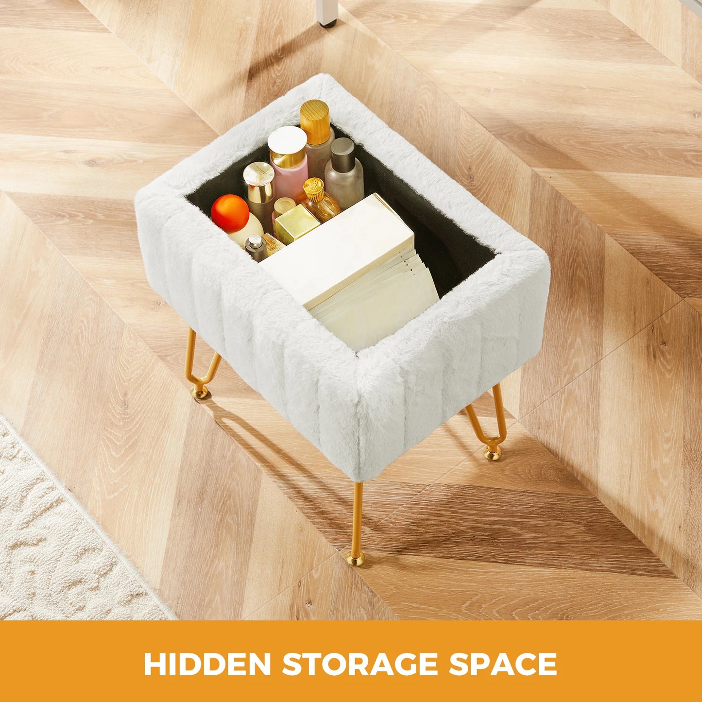 Faux Fur Hidden Storage Stool
