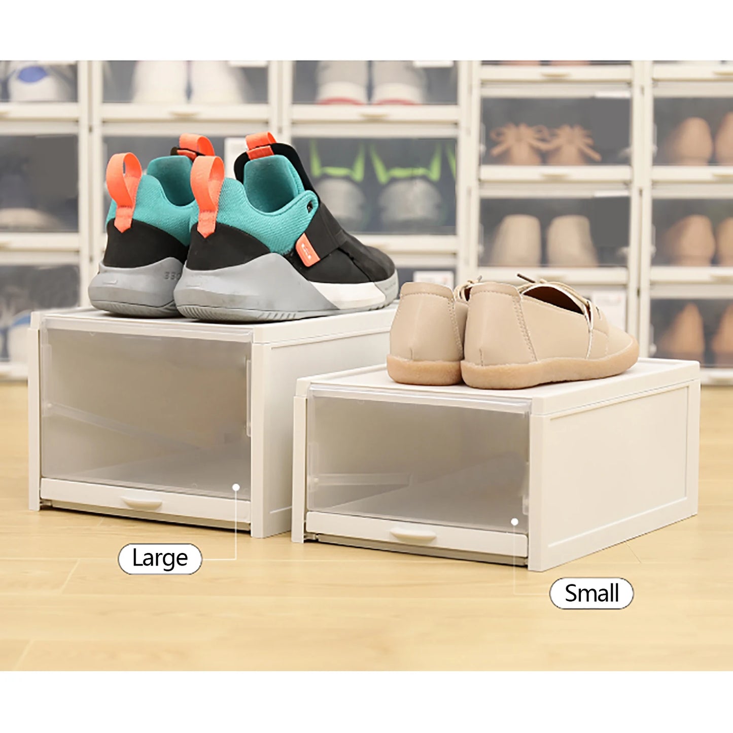 Stackable Shoe Organizer, Push Drawer Storage