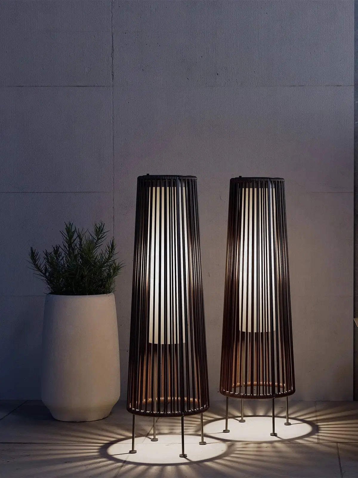 2-Piece Wicker Solar Patio Lamp