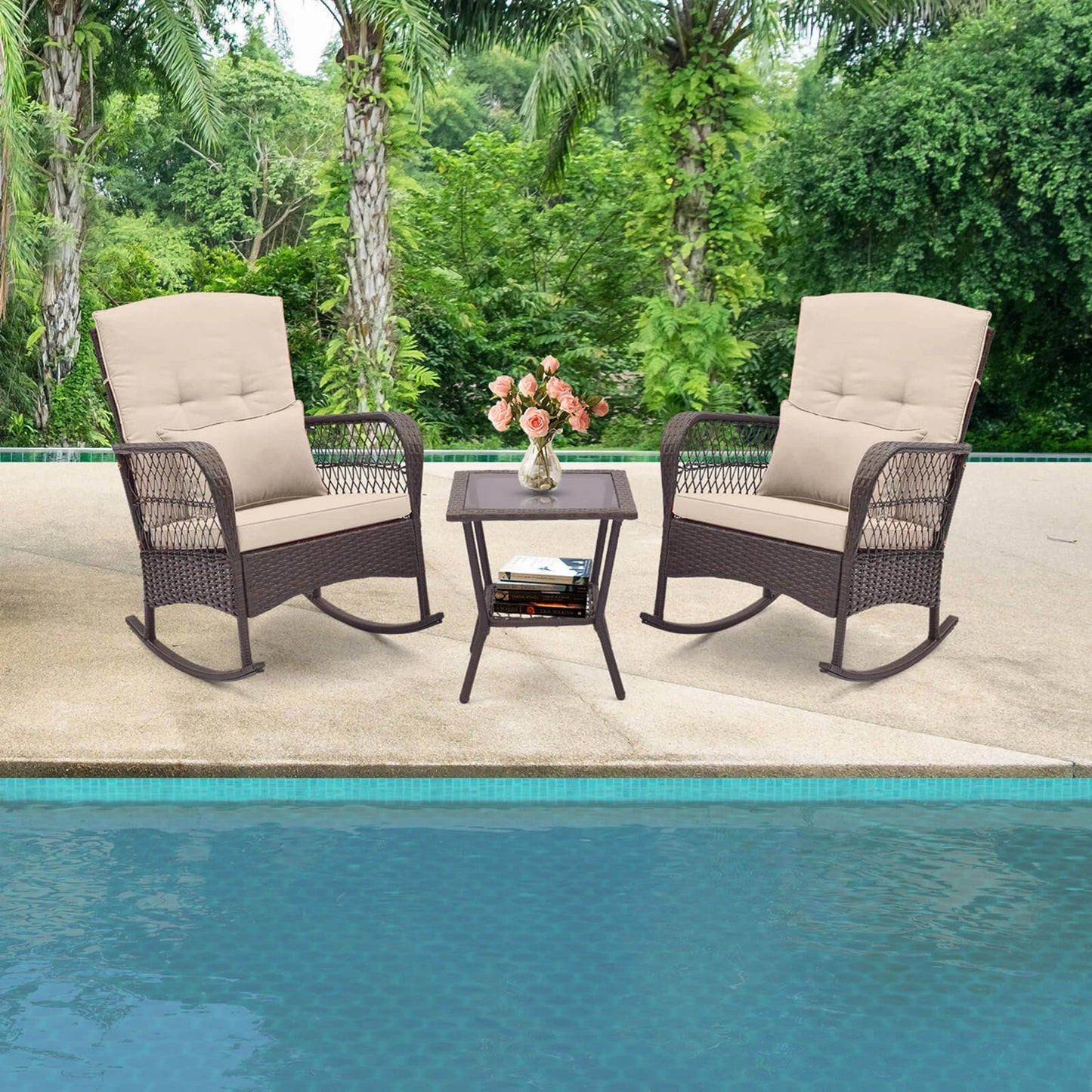 Patio Rocker Set with Double-Layer Table