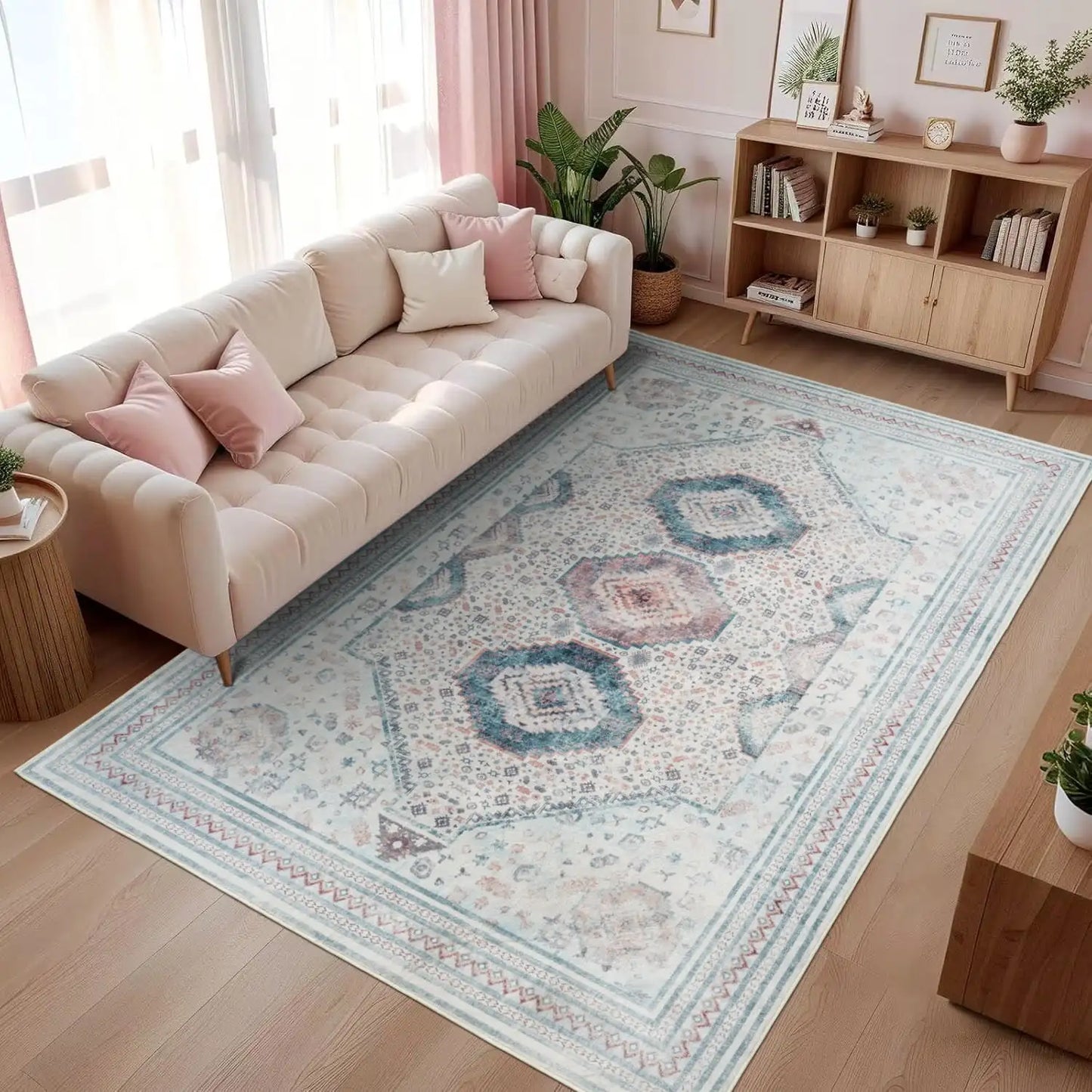 Soft Accent Vintage Print Area Rug, Washable
